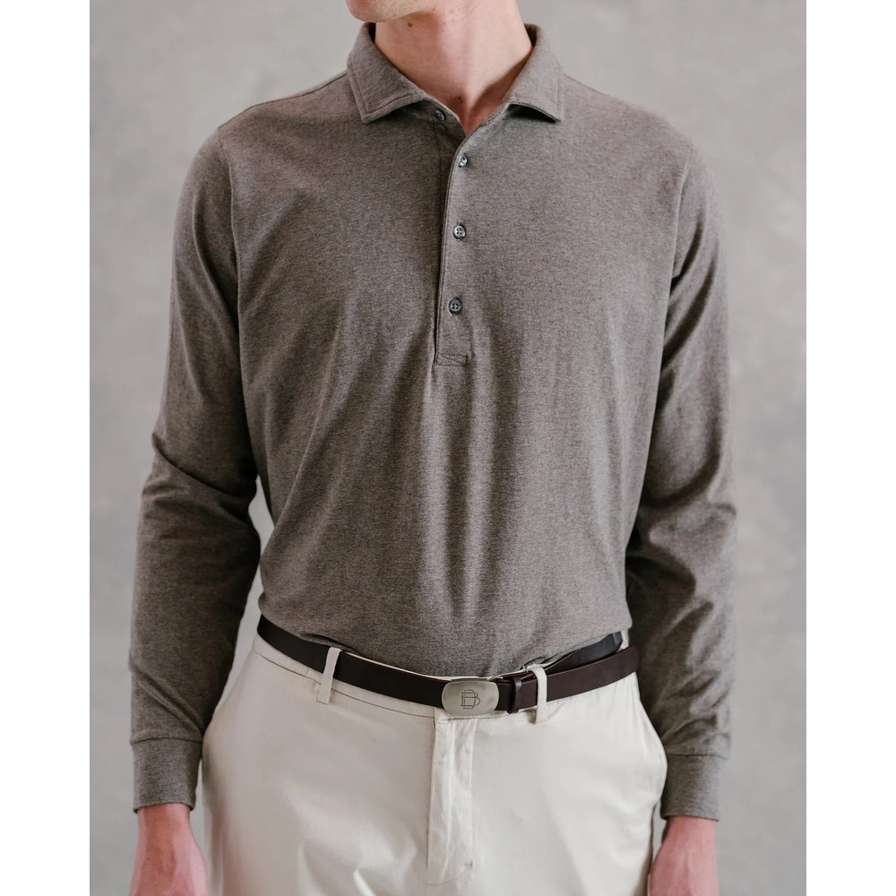 B.Draddy Quinlivan Classic Long Sleeve Polo Shirt Mens XXL Elk Heather Taupe